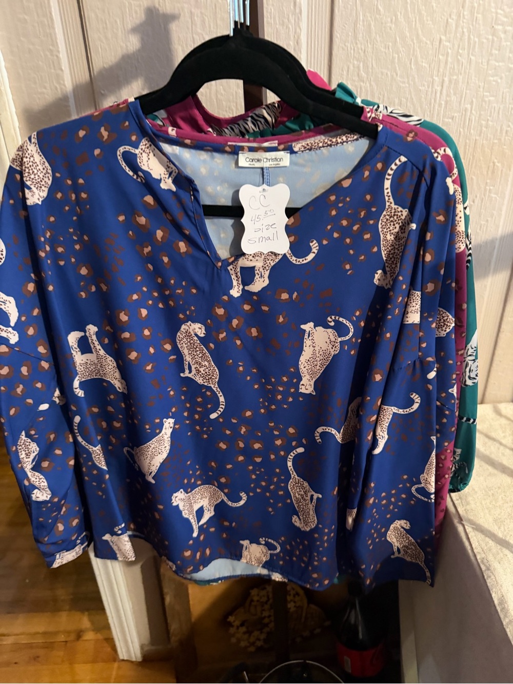 Blue Leopard Print V-Neck Women's Top